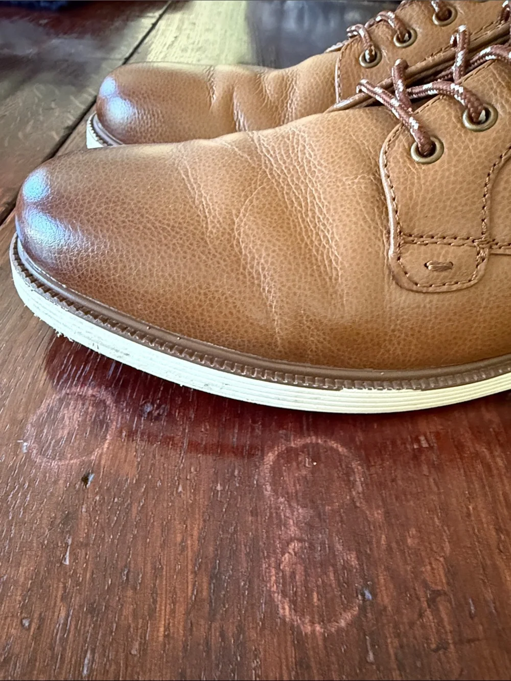 Florsheim Boys Cognac Brown Leather Derby Lace-Up Shoes